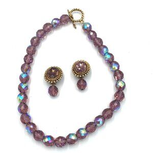 Vtg Blair‎ Delmonico Choker Necklace & Earrings Set Multicolored Faceted Beads